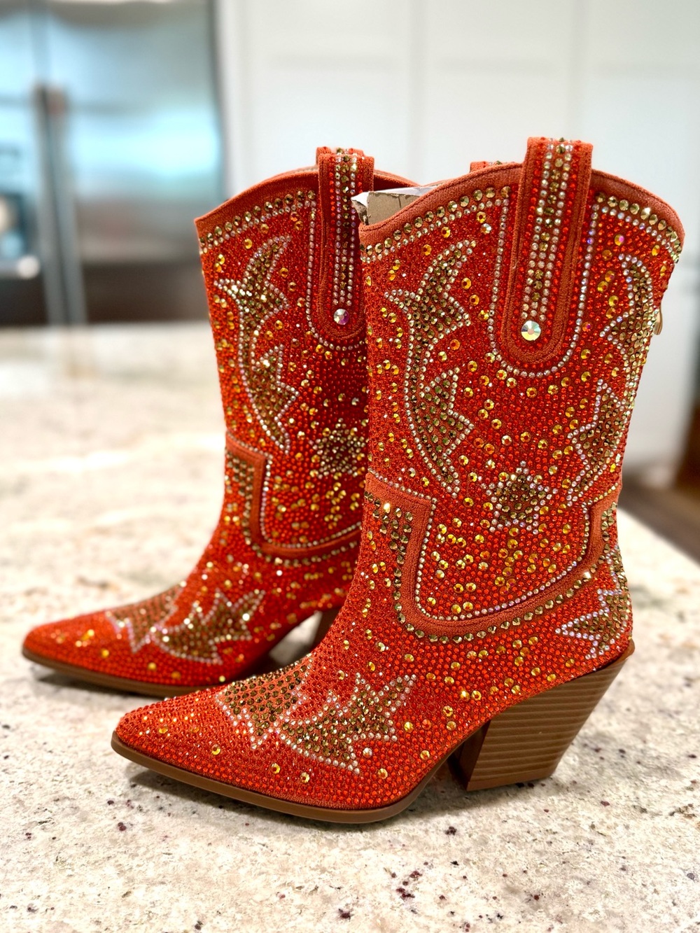 AZALEA WANG WOMEN'S ORANGE "SCOTT" WESTERN BOOTIES Cowboy Boots "NWT" - Picture 3 of 17
